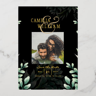 Invitation En Aluminium Mariage de CODE QR PHOTO Gold Foil Green Date de s