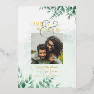 Invitation En Aluminium Mariage de CODE QR PHOTO Gold Foil Green Date de s