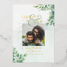 Mariage de CODE QR PHOTO Gold Foil Green Date de s