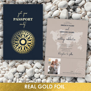 Invitation En Aluminium Mariage de Compass Mariage Véritable Gold