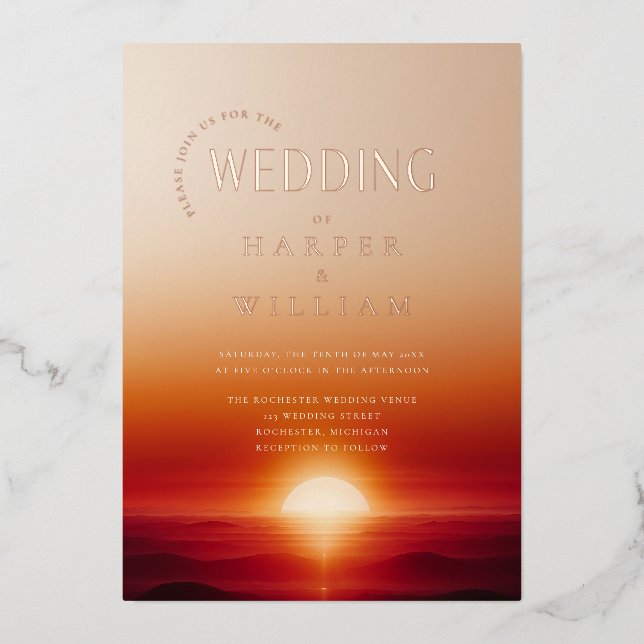 Invitation En Aluminium Mariage de coucher de soleil de luxe (Recto)
