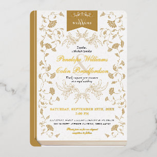 Invitation En Aluminium Mariage de couverture vintage blanc et or Floral