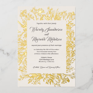 Invitation En Aluminium Mariage de crème verte Fleur sauvage Gold Foil