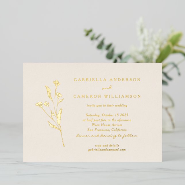 Invitation En Aluminium Mariage de dessin noir floral simple et élégant (Debout devant)