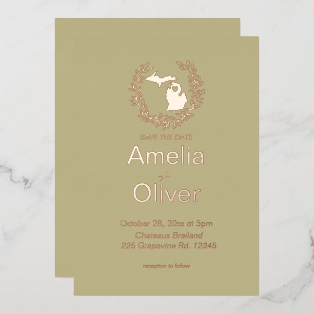 Invitation En Aluminium Mariage de destination dans l'État du Michigan   (Recto/Verso)