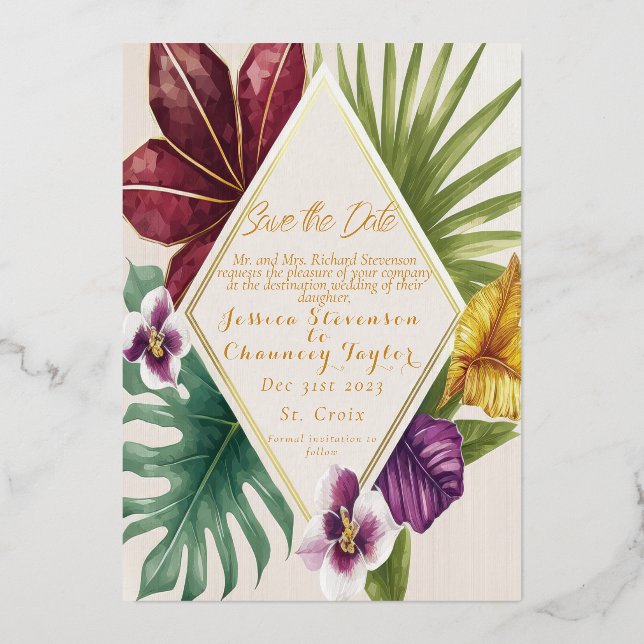 Invitation En Aluminium Mariage de destination tropicale Enregistrer la da (Recto)