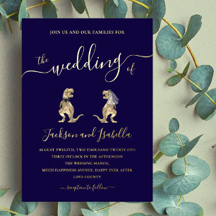 Invitation En Aluminium Mariage de dinosaures Mariée et marié T-Rex Bleu O