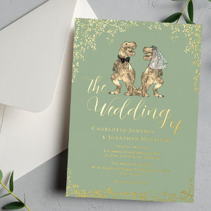 Invitation En Aluminium Mariage de Dinosaures Sage Vert et Or