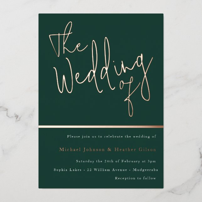 Invitation En Aluminium Mariage de : Emerald Green & Rose Gold Foil Inv (Recto)