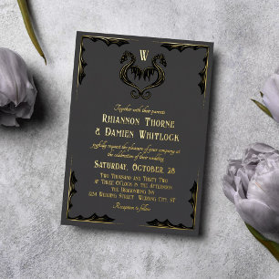 Invitation En Aluminium Mariage de fantaisie Monogramme de dragon gris noi
