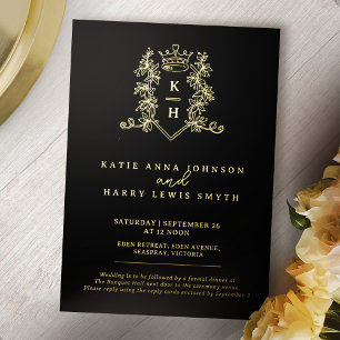 Invitation En Aluminium Mariage de feuillage monogramme de la Couronne or 
