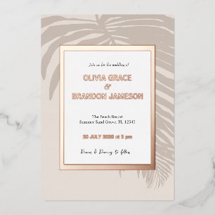 Invitation En Aluminium Mariage de feuille de palme tropicale d'or neutre
