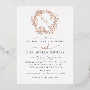 Invitation En Aluminium Mariage de gerbe de laurier botanique Monogramme F