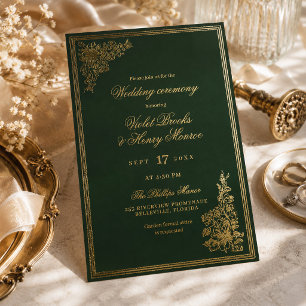 Invitation En Aluminium Mariage de jardin élégant et vintage régence émera
