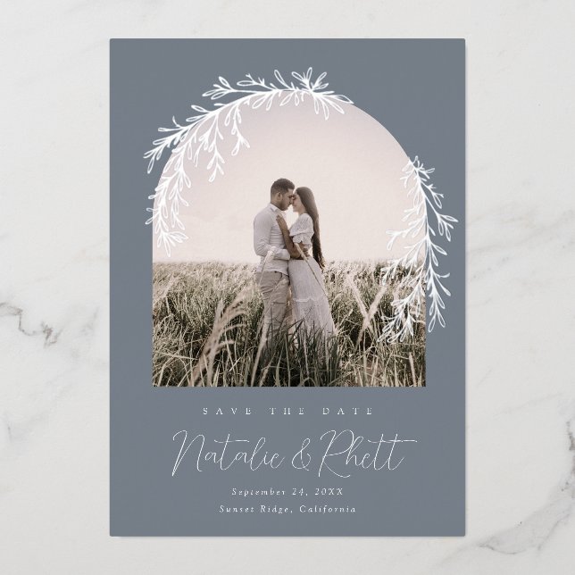 Invitation En Aluminium Mariage de la feuille de laurier moderne Enregistr (Recto)