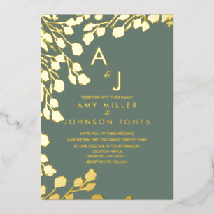 Invitation En Aluminium Mariage de la frontière avec le feuillage avec mai