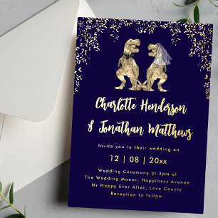 Invitation En Aluminium Mariage de la mariée et du marié dinosaures Bleu m