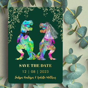 Invitation En Aluminium Mariage de la mariée et du marié dinosaures Vert O
