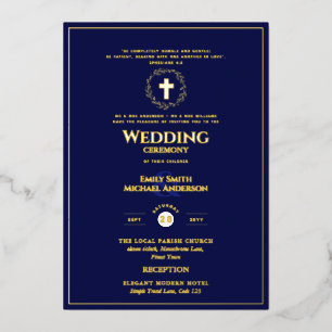 Invitation En Aluminium Mariage de la Marine de l'or catholique Élégant Fo
