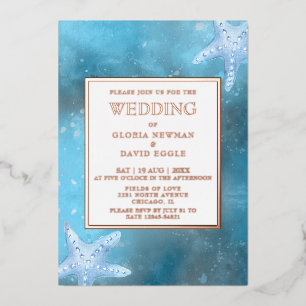 Invitation En Aluminium Mariage de la mer Bleue profonde Real Foil