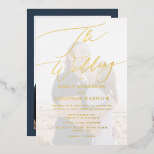Invitation En Aluminium Mariage de la photo marine Blue Elegant Gold