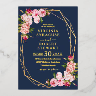 Invitation En Aluminium Mariage de la Royal Blue Navy de couleur rose
