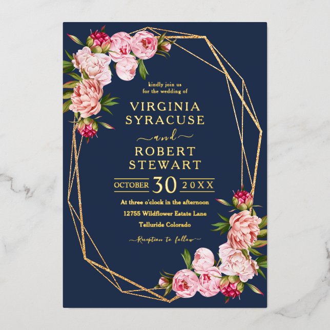 Invitation En Aluminium Mariage de la Royal Blue Navy de couleur rose (Recto)