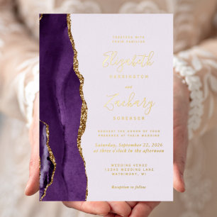 Invitation En Aluminium Mariage de lavande d'agate d'or violet moderne
