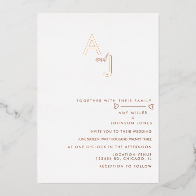 Invitation En Aluminium Mariage de ligne cardiaque moderne Pressing Foil I (Recto)