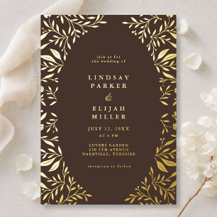 Invitation En Aluminium Mariage de luxe botanique marron chocolat