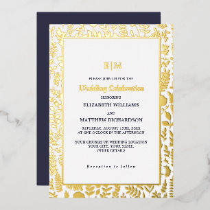Invitation En Aluminium Mariage de luxe élégant en or bleu marine