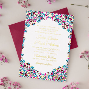 Invitation En Aluminium Mariage de mandala floral fantaisiste bleu magenta