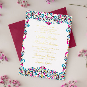 Invitation En Aluminium Mariage de mandala floral fantaisiste bleu magenta