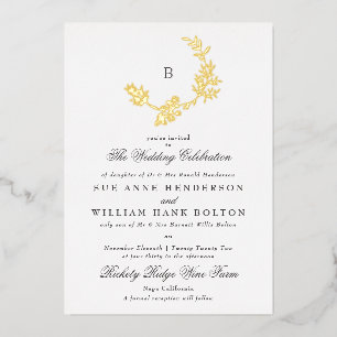 Invitation En Aluminium Mariage de monogramme classique de couronne d'or f