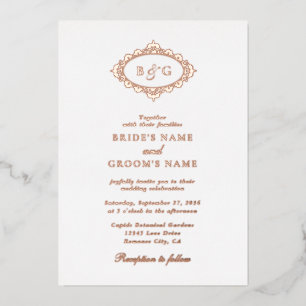 Invitation En Aluminium Mariage de monogramme de couronne d'or Rose réel