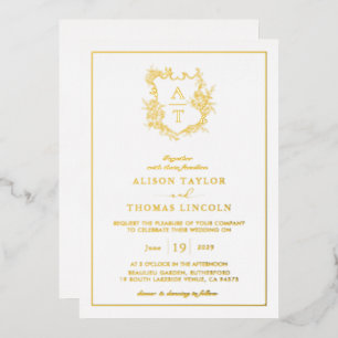 Invitation En Aluminium Mariage de monogramme de la crête d'or réel