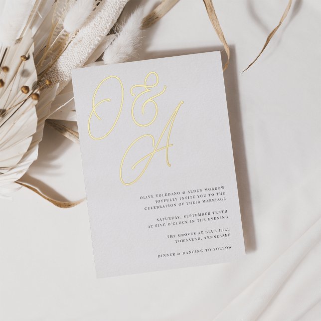 Invitation En Aluminium Mariage de monogramme noir et blanc surdimensionné (Créateur téléchargé)