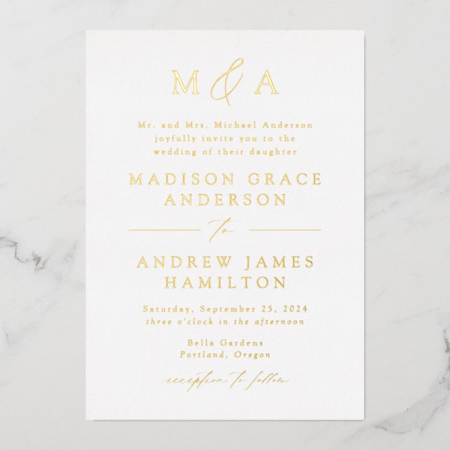 Invitation En Aluminium Mariage de Monogramme Or Elegance Moderne (Recto)