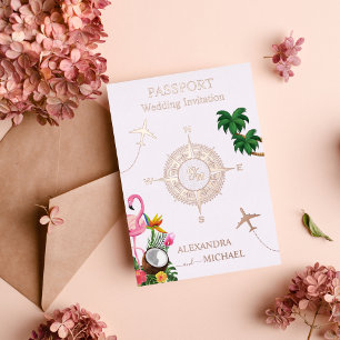 Invitation En Aluminium Mariage de passeport de destination d'or rose mode