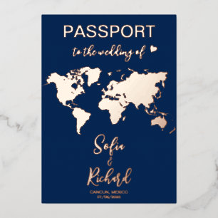 Invitation En Aluminium Mariage de passeport Destination Gold Foil World C