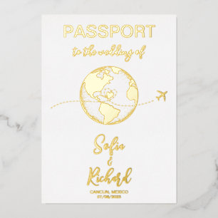Invitation En Aluminium Mariage de passeport Destination Gold Foil World C