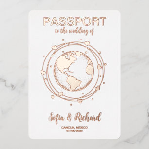 Invitation En Aluminium Mariage de passeport Destination Gold Foil World C