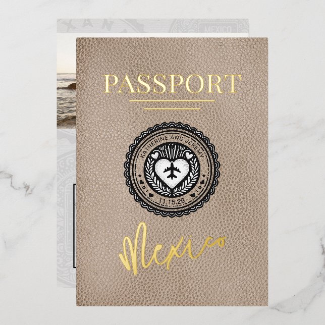 Invitation En Aluminium Mariage de passeport du Mexique beige (Recto/Verso)