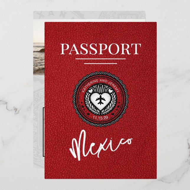 Invitation En Aluminium Mariage de passeport Red Mexico (Recto/Verso)