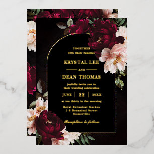 Invitation En Aluminium Mariage de pivoines florales roses Bourgogne lunat