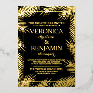 Invitation En Aluminium Mariage de plage aux vraies feuilles de palmier tr