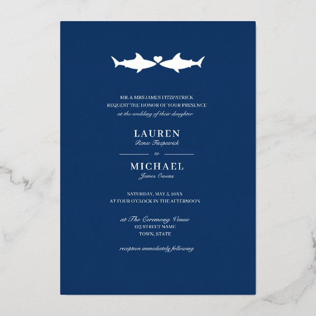 Invitation En Aluminium Mariage de requin argenté (Recto)