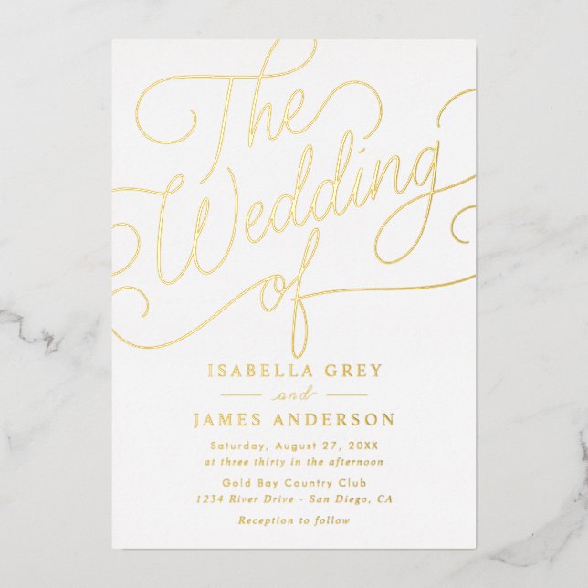 Invitation En Aluminium Mariage de script de calligraphie or (Recto)