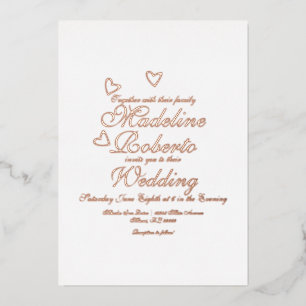 Invitation En Aluminium Mariage de script de coeur en pression