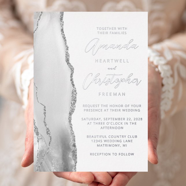 Invitation En Aluminium Mariage de script gris argenté (Créateur téléchargé)